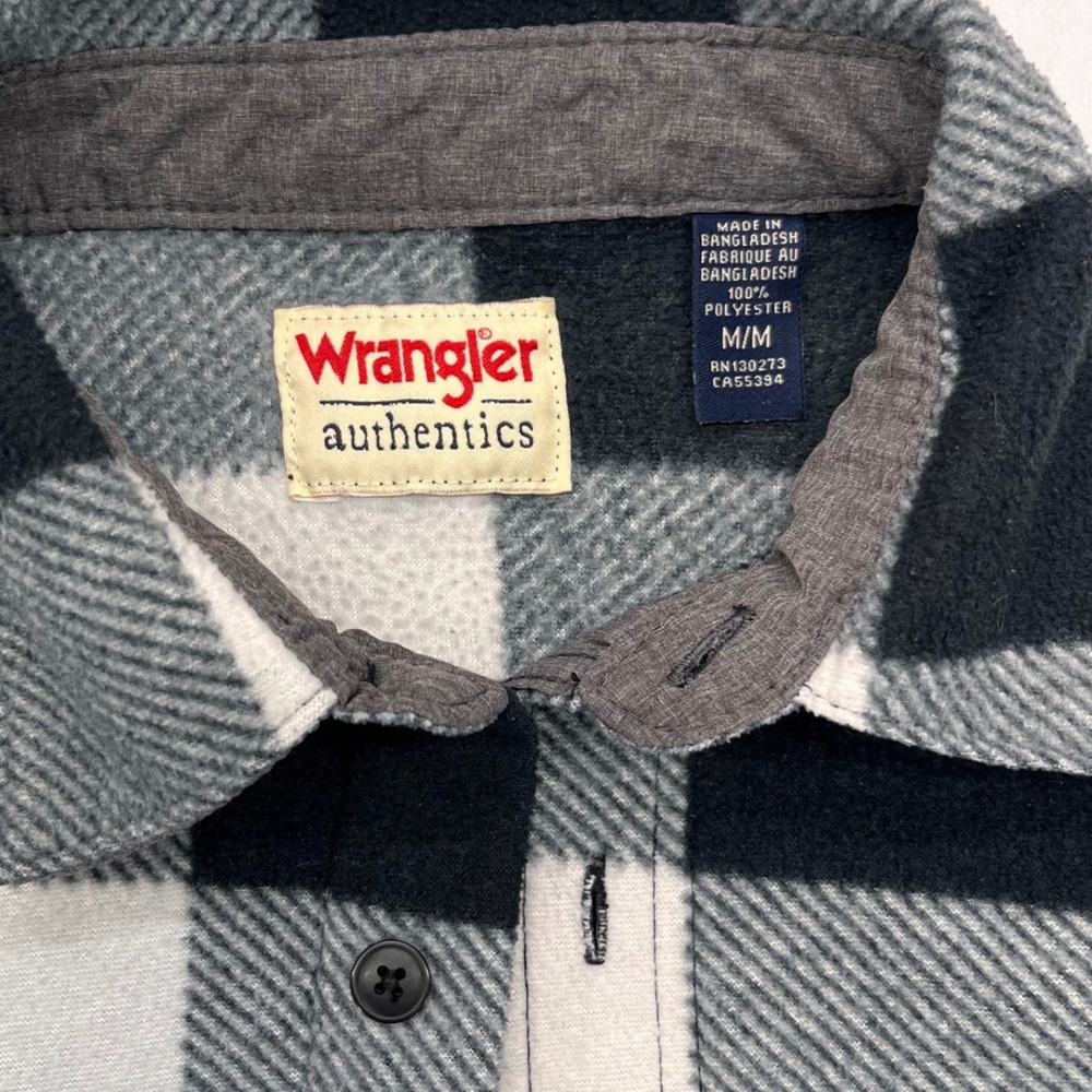 Wrangler‎ Authentics Mens Fleece Buffalo Plaid Shirt Jacket Black White Size M - Picture 2 of 7
